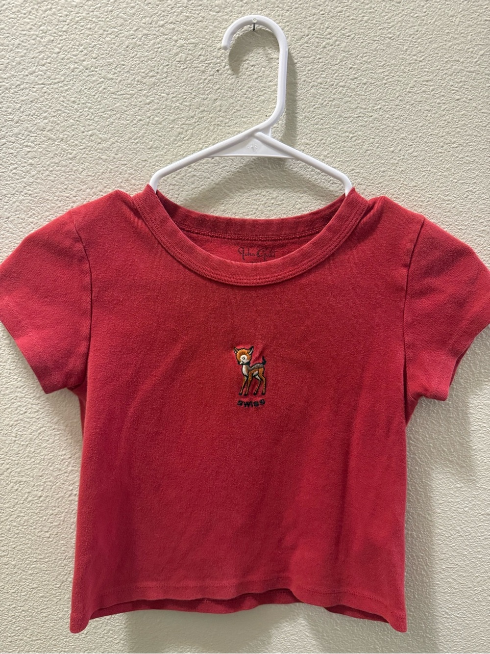 Brandy Melville Red Short Sleeve Tee with Embroidered Deer